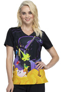 Tooniforms Disney Aurora Women's 2-Pocket V-Neck Print Scrub Top