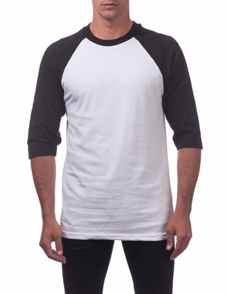 Buy black-white Pro Club Men&#39;s 3/4 Sleeve Crew Neck Baseball Shirt