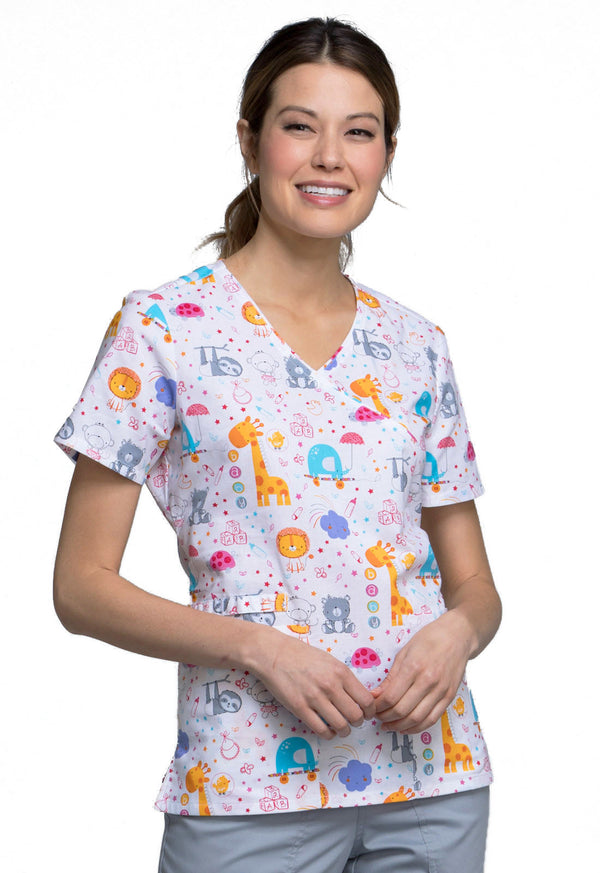 Cherokee 2 Pockets Mock Wrap Print Top CK614 ABBY