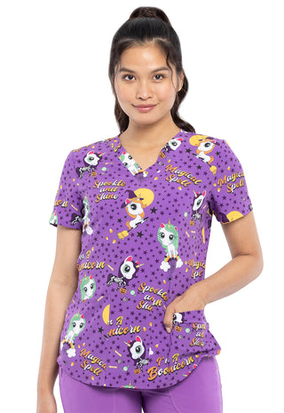 Tooniforms CK662 BOIN Boo-nicorn Print Scrub Top