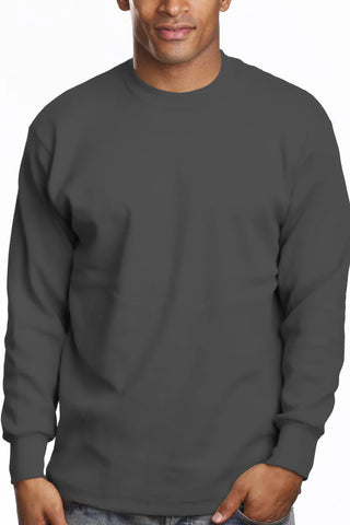 Buy charcoal Pro 5 USA Super Heavy Men&#39;s Cotton Long Sleeve Crew Neck T-Shirt