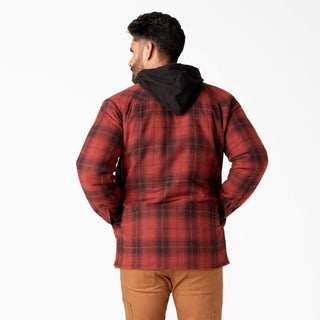 Buy brick-black-ombre-plaid Dickies Fleece Hooded Flannel Shirt Jacket with Hydroshield