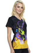 Tooniforms Disney Aurora Women's 2-Pocket V-Neck Print Scrub Top