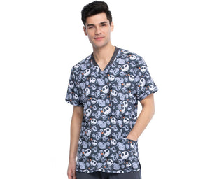 Tooniforms Cherokee Disney Boogie with Jack Men's V-Neck Print Scrub Top