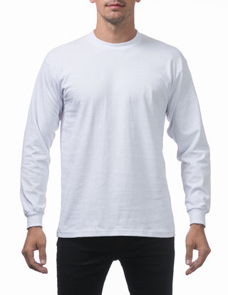 Buy white Pro Club Men&#39;s Heavyweight Cotton Long Sleeve Crew Neck T-Shirt
