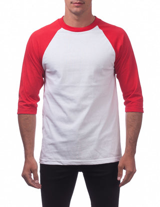 Buy red-white Pro Club Men&#39;s 3/4 Sleeve Crew Neck Baseball Shirt