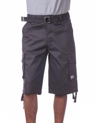 Buy charcoal Pro Club Men&#39;s Cotton Twill Cargo Shorts With Belt