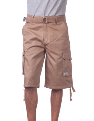 Buy khaki Pro Club Men&#39;s Cotton Twill Cargo Shorts With Belt
