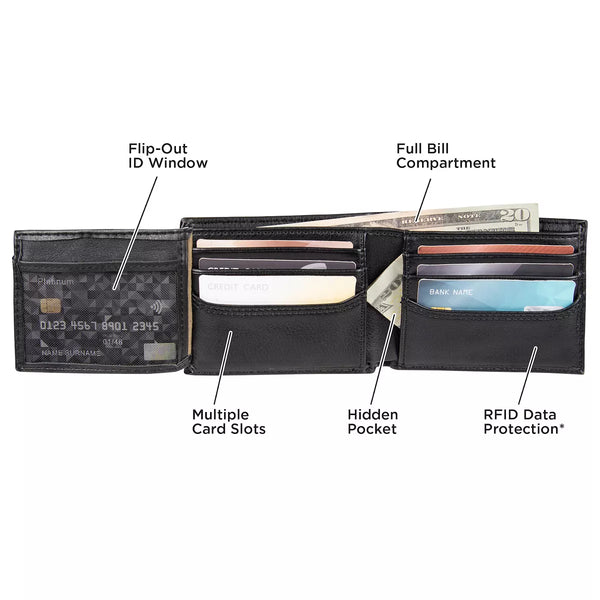 Levi's® RFID-Blocking Traveler Wallet Extended Bifold with zipper