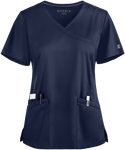 Maevn Matrix Curved Mock Wrap Stretchy Scrub Top 3701