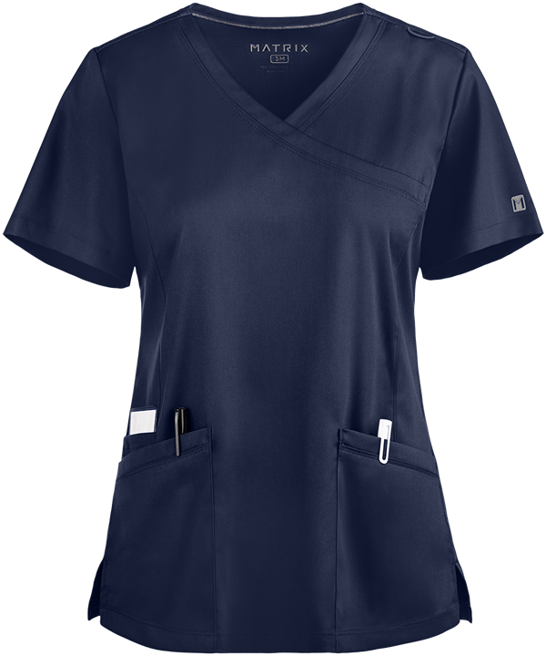 Maevn Matrix Curved Mock Wrap Stretchy Scrub Top 3701