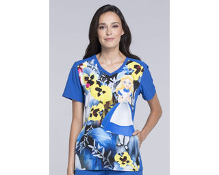 Tooniforms Disney V Neck Top Alice In Wonderland Cherokee Scrubs TF637 ALGA