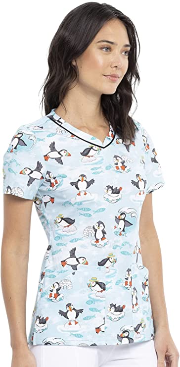 Cherokee 3-Pocket V-Neck Print Scrub Top Genuine Artic Pals CK646 ARPL