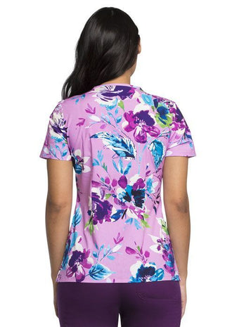 Cherokee 3-Pocket V-Neck Print Scrub Top Blissfully In Bloom CK646 BBNM