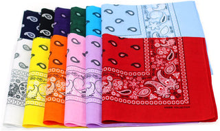 100% Cotton Paisley Pattern Bandanas Face Protection Square Scarf Headwear Headscarf, 12pcs Assorted Color