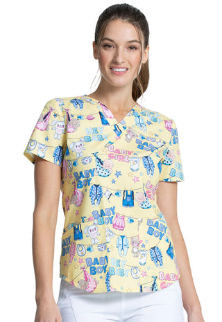 Cherokee Baby Print V Neck Scrub Top CK652 HEYB