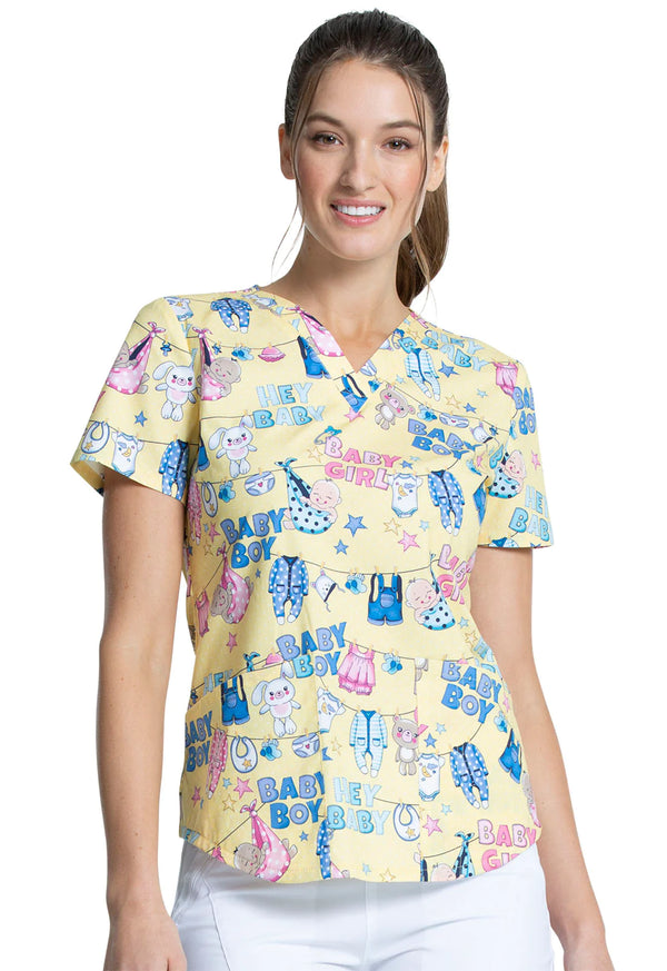 Cherokee Baby Print V Neck Scrub Top CK652 HEYB