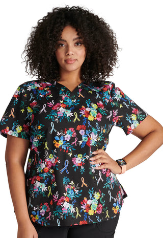 Cherokee All Awareness Print V Neck Scrub Top CK652 HPBQ (Hopeful Bouquets)