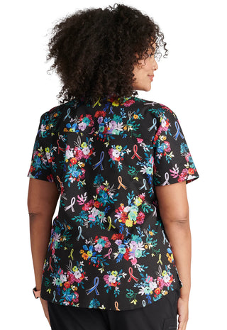 Cherokee All Awareness Print V Neck Scrub Top CK652 HPBQ (Hopeful Bouquets)