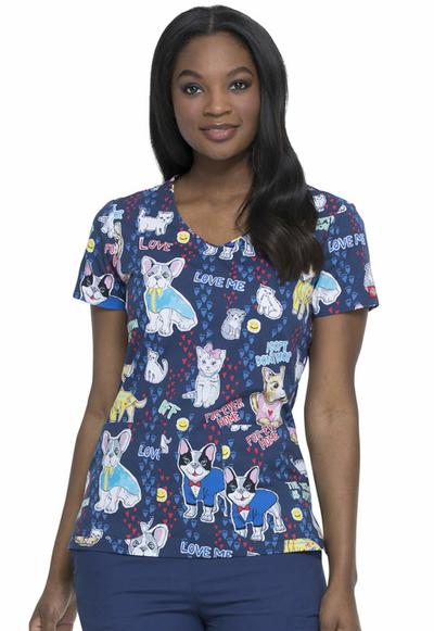 Dickies EDS V-NECK PRINT SCRUB TOP Dogs and Cats - DK700 APDO