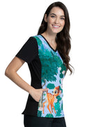 Tooniforms Disney Forest Frolic Women's 1-Pocket V-Neck Print Scrub Top TF627 BAAU