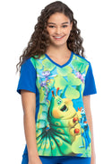 Tooniforms Disney Heimlich Maneuver Women's 1-Pocket V-Neck Print Scrub Top TF637 BFHM