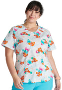 Tooniforms Disney's Finding Nemo Bubbles Women's 2-Pocket STRETCH V-Neck Print Scrub Top