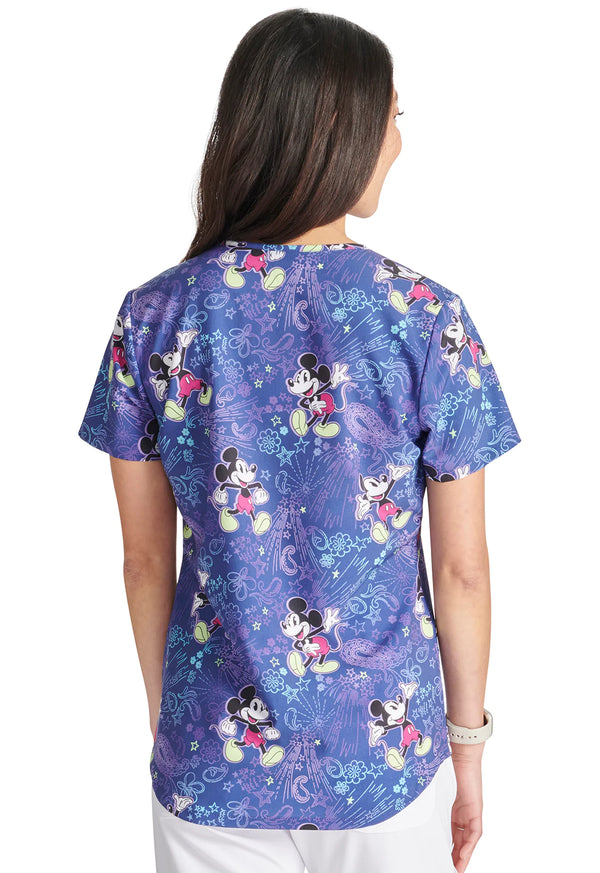 Tooniforms Bandana Land Mickey (MKBN) Women's 2-Pocket STRETCH V-Neck Print Scrub Top