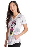 Tooniforms Running In Circles Minnie Mouse Women's 2-Pocket STRETCH V-Neck Print