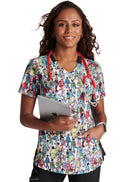 Tooniforms Where's Waldo? Women's 2-Pocket STRETCH V-Neck Print Scrub Top