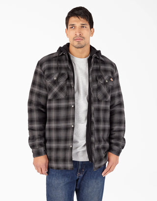 Buy black-ombre-plaid Dickies Fleece Hooded Flannel Shirt Jacket with Hydroshield